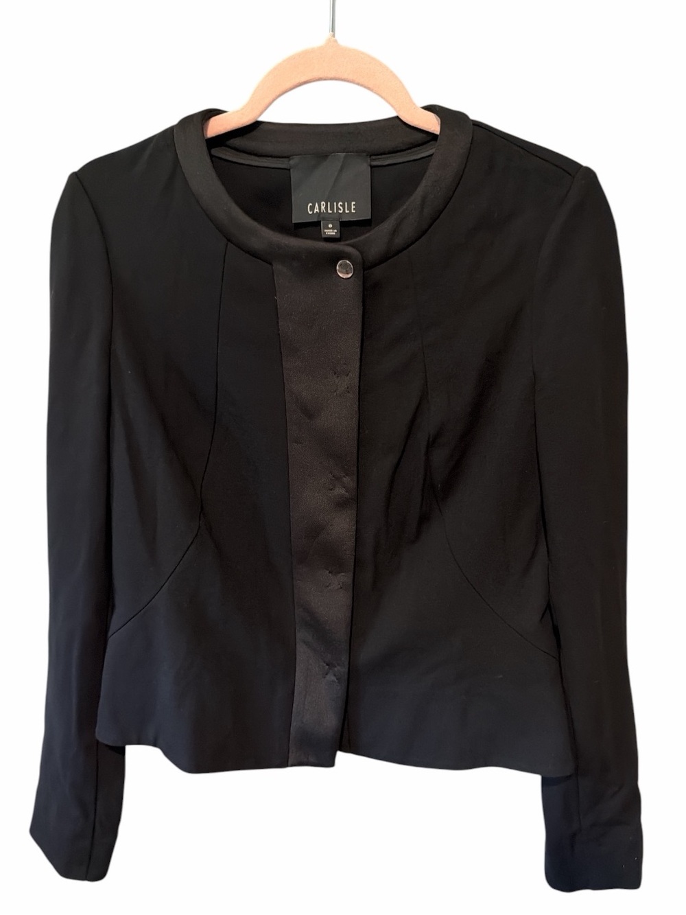 Carlisle Women's Black Collarless‎ Snap-Front Jacket Blazer Size 8